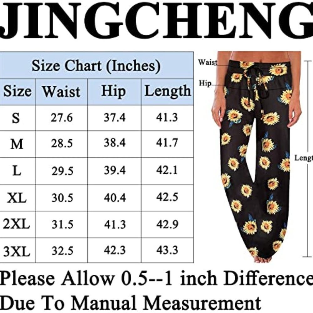 Women's Comfy Stretch Floral Print High Waist Drawstring Palazzo Wide Leg Pants